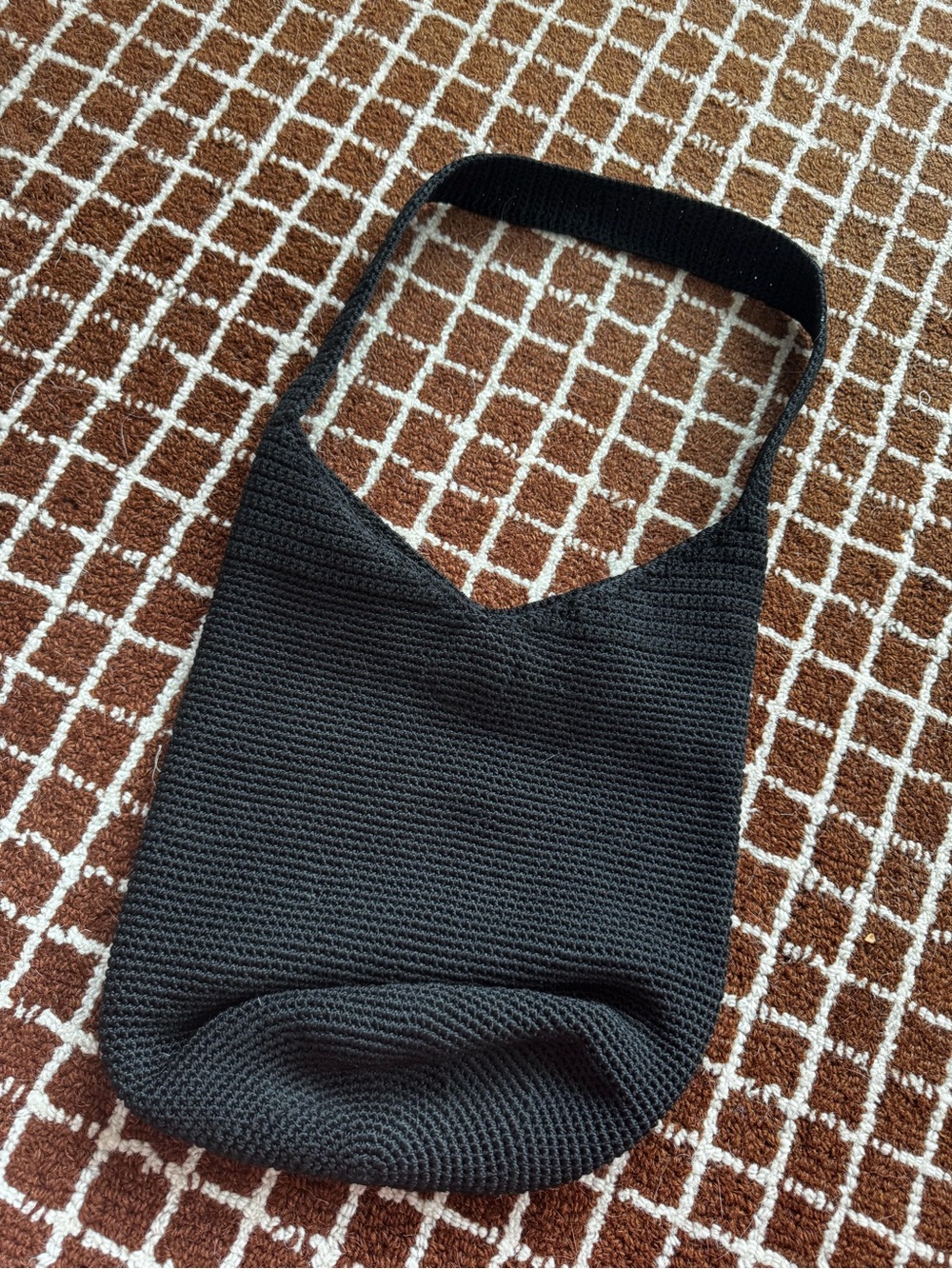 The Sak Black Crochet Shoulder Bag Open Top Hobo